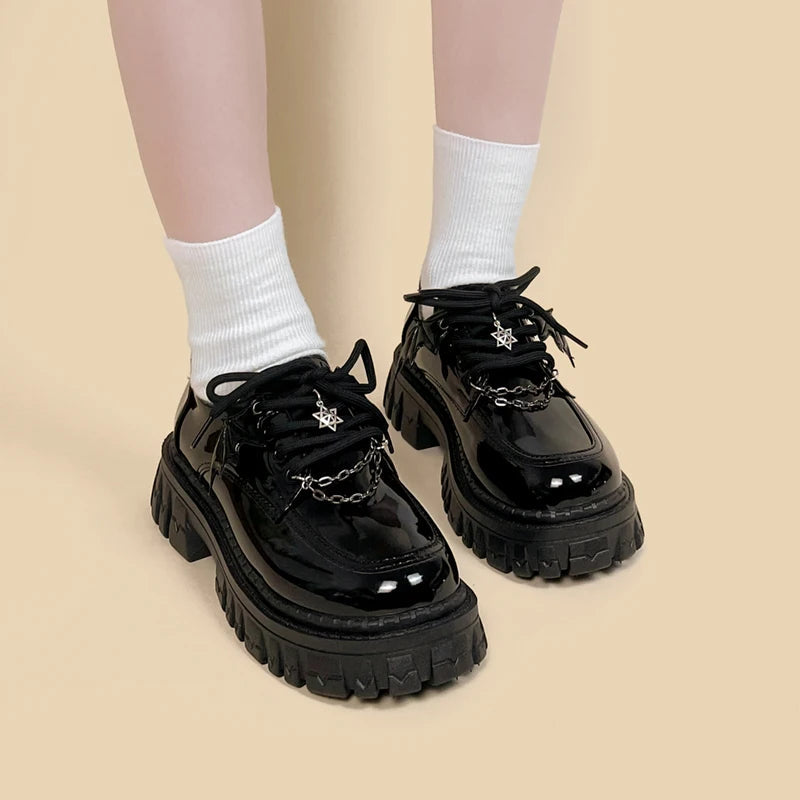 Y2K Grunge Bat Wings Platform Oxford Shoes for Aesthetic Outfits