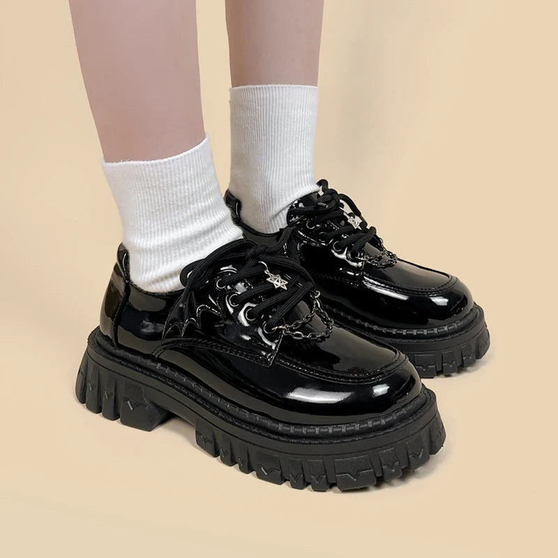 Y2K Grunge Bat Wings Platform Oxford Shoes for Aesthetic Outfits