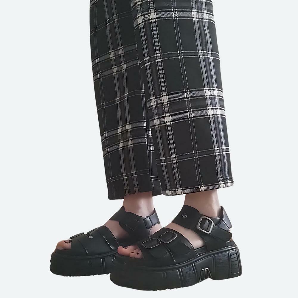 Y2K Grunge Belted Platform Sandals for Cute Aesthetic Outfits