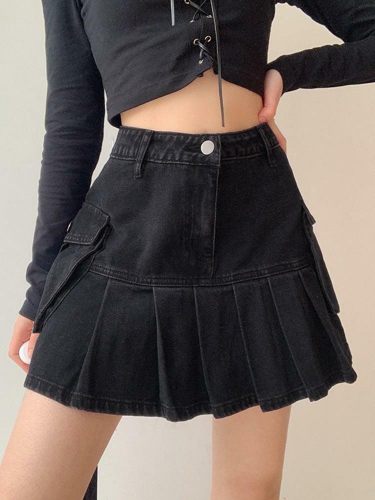 Y2K Grunge Cargo Denim Mini Skirt - Cute Tops & Aesthetic Outfits