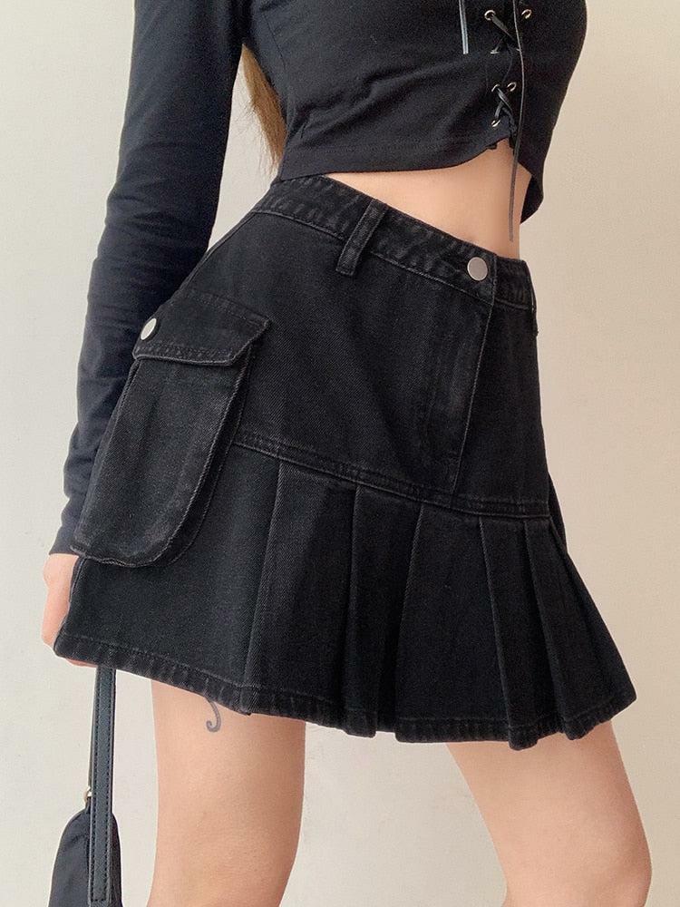 Y2K Grunge Cargo Denim Mini Skirt - Cute Tops & Aesthetic Outfits