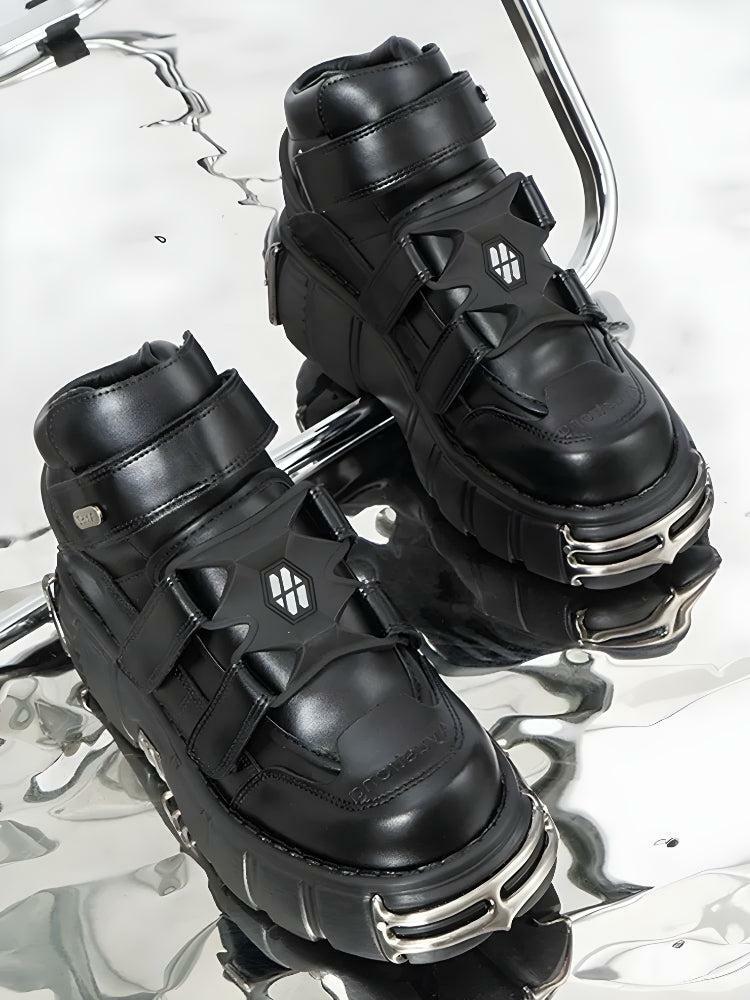 Y2K Grunge Chunky Platform Boots with Metal Details for Aesthetic Looks