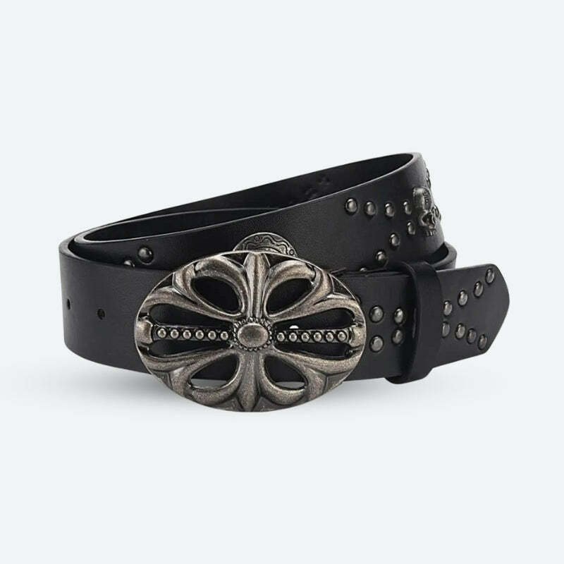 Y2K Grunge Cross Buckle Belt - Aesthetic Accessory for Trendy Outfits