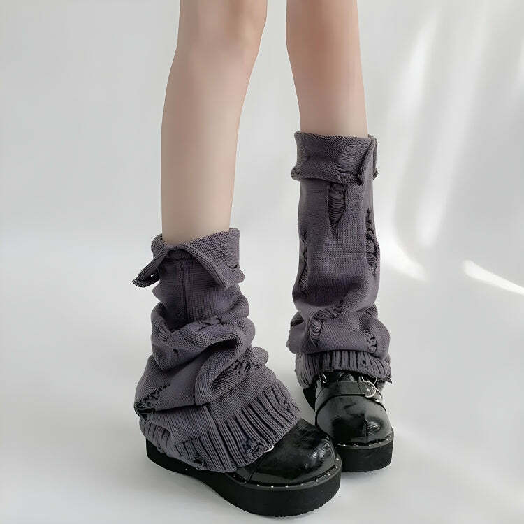 Y2K Grunge Distressed Knitted Leg Warmers for Coquette Aesthetic Outfits