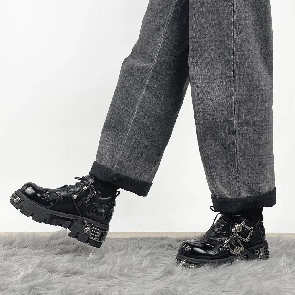 Y2K Grunge Fire Chunky Platform Shoes for Aesthetic Outfits