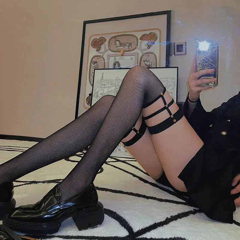 Y2K Grunge Fishnet Thigh High Socks for Coquette & Pastel Goth Aesthetic