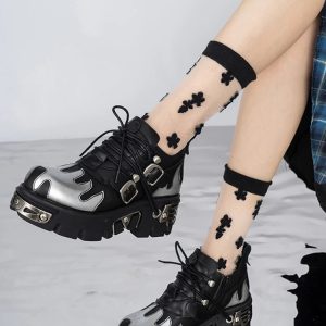 Y2K Grunge Flame Chunky Platform Shoes for Trendy Aesthetic Outfits