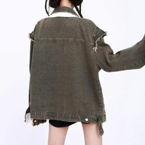 Y2K Grunge Oversized Denim Jacket - Vintage Button Up for Aesthetic Outfits