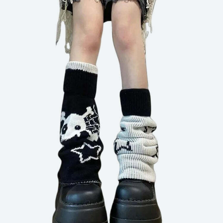 Y2K Grunge Reversible Leg Warmers for Coquette & Pastel Goth Aesthetic