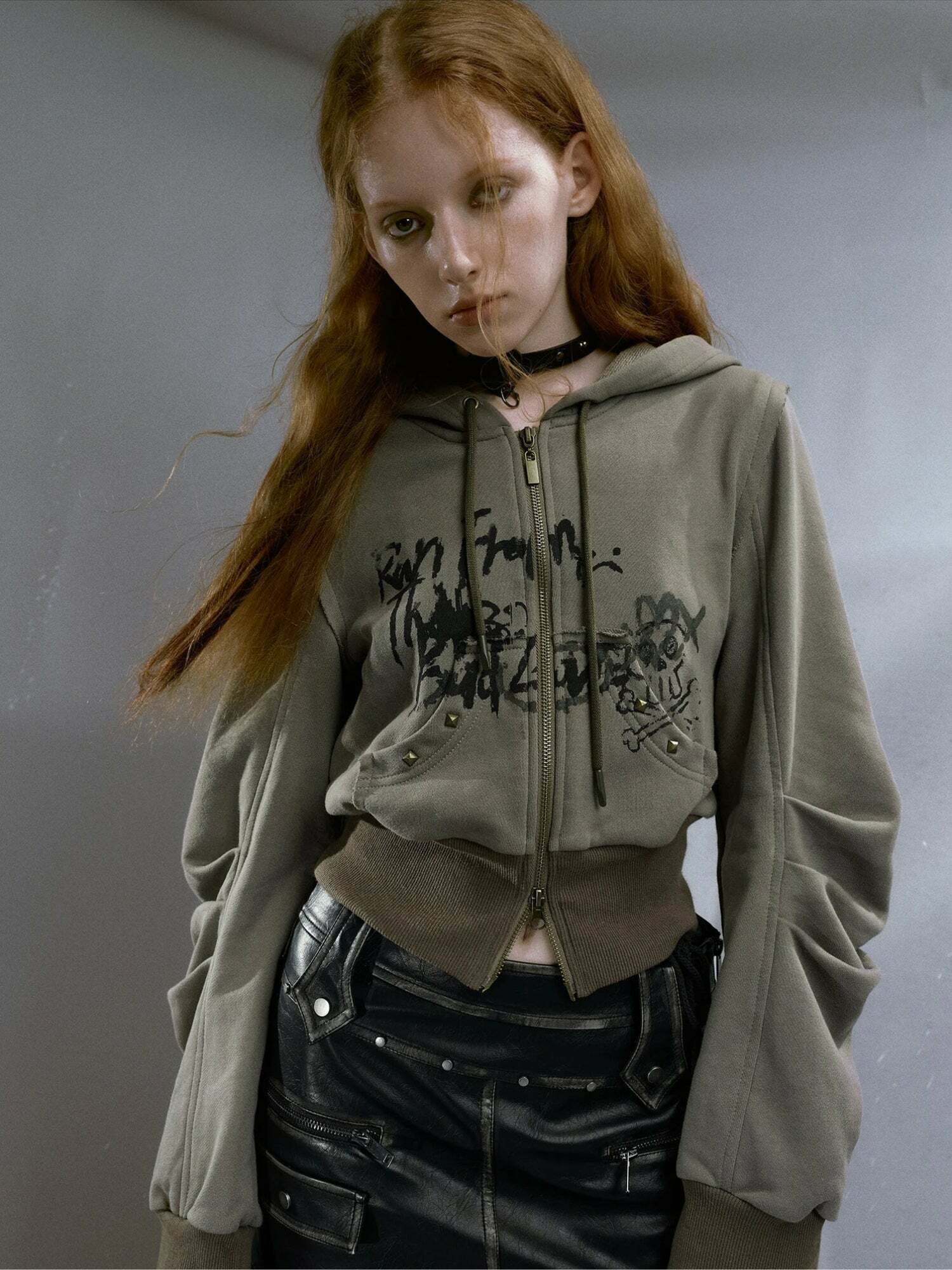 Y2K Grunge Ruched Sleeve Hoodie - Cute Tops for Coquette Aesthetic