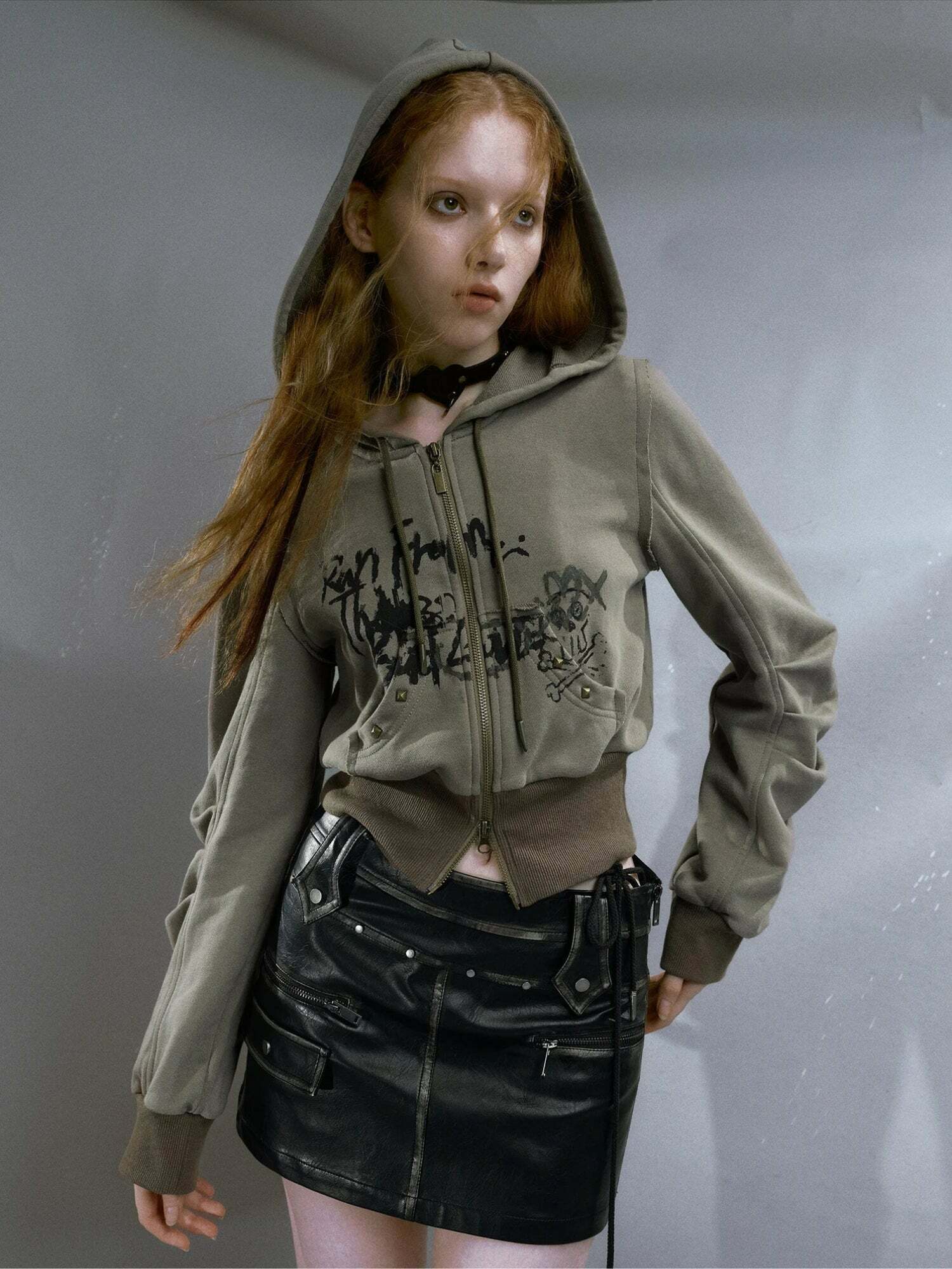 Y2K Grunge Ruched Sleeve Hoodie - Cute Tops for Coquette Aesthetic