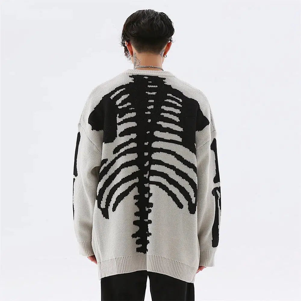 Y2K Grunge Skeleton Knitted Sweater - Cute Tops for Aesthetic Outfits