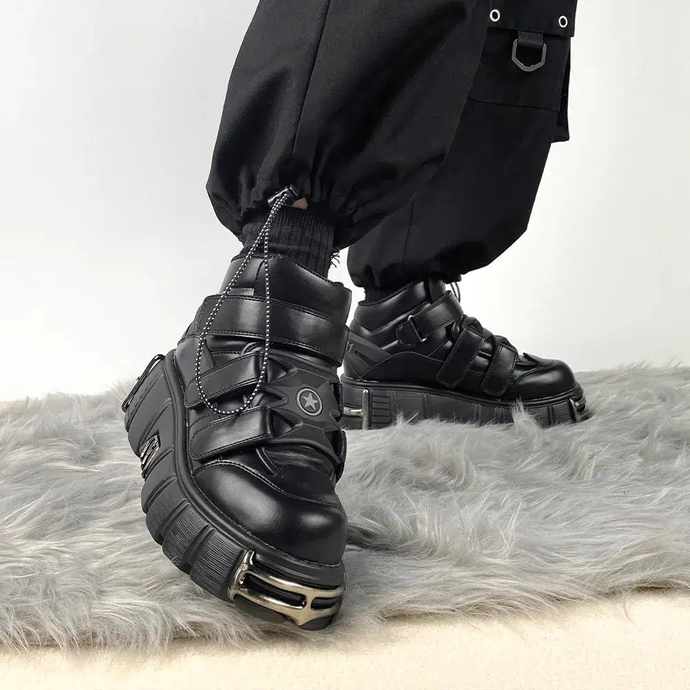 Y2K Grunge Velcro Strap Platform Boots for Trendy Aesthetic Outfits