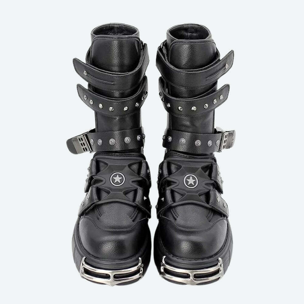 Y2K Grunge Velcro Straps Chunky Platform Boots for Aesthetic Outfits