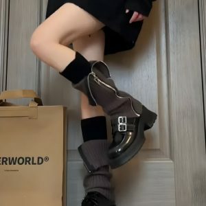 Y2K Grunge Zip-Up Knitted Leg Warmers for Cozy Aesthetic Outfits