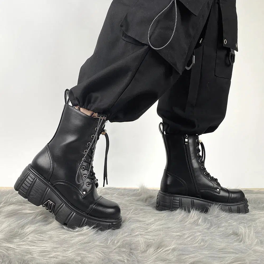 Y2K Grunge Zip-Up Platform Combat Boots for Trendy Aesthetic Outfits