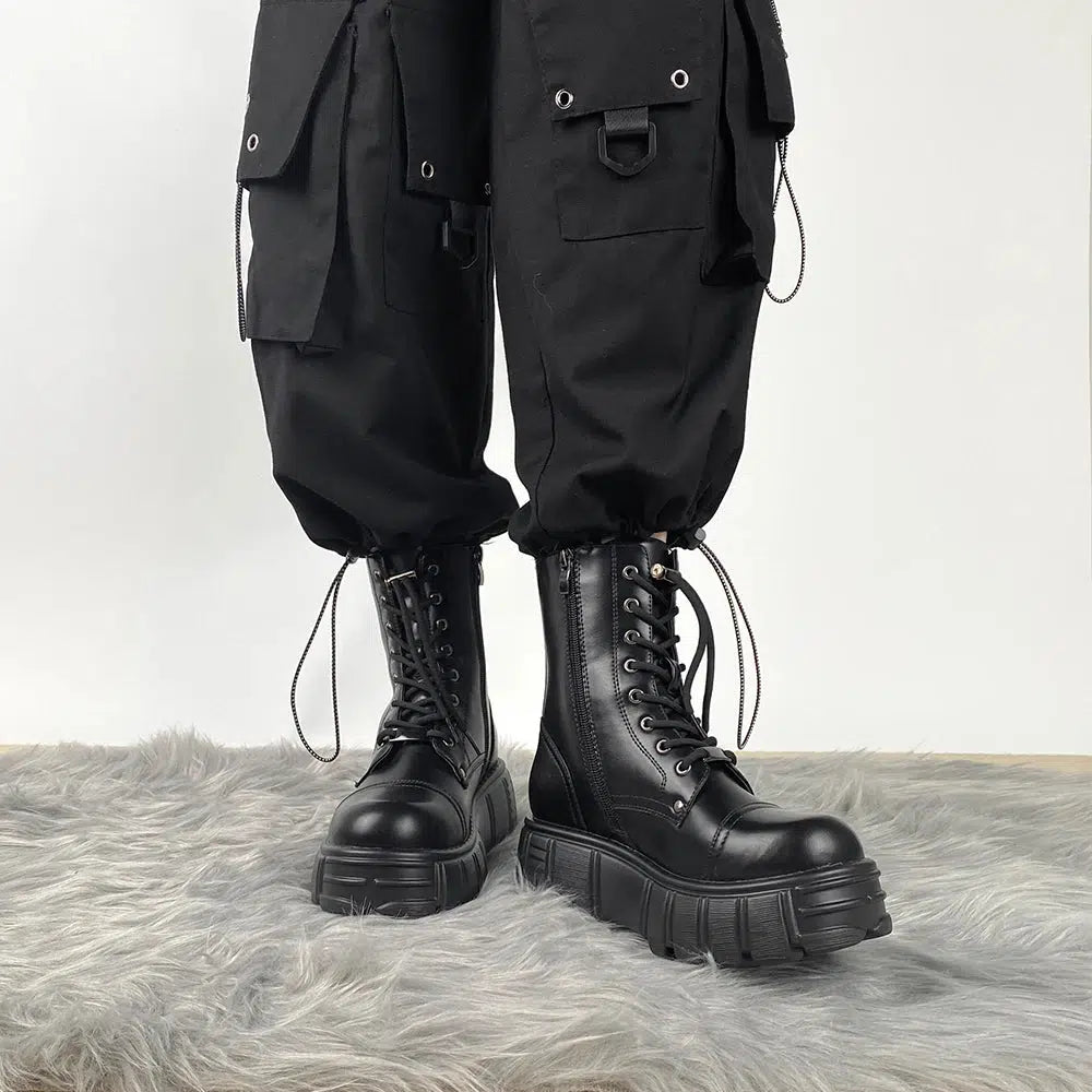 Y2K Grunge Zip-Up Platform Combat Boots for Trendy Aesthetic Outfits