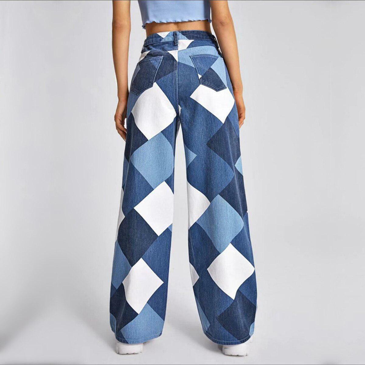 Y2K Harlequin Wide Leg Jeans - Trendy Grunge Aesthetic for Stylish Outfits