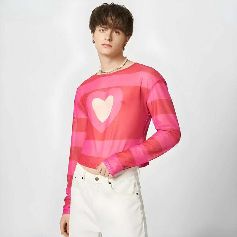 Y2K Heart Cut Out Crop Top - Cute Pastel Goth & Grunge Aesthetic Top