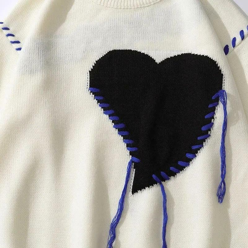 Y2K Heart Embroidered Sweater - Cute Pastel Goth & Grunge Aesthetic Top