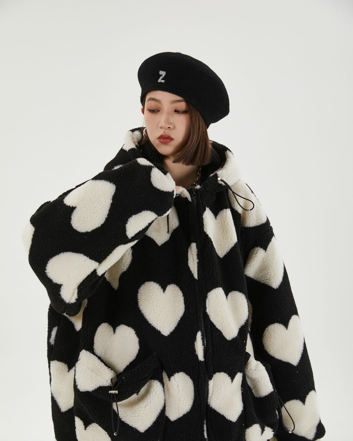 Y2K Heart Pattern Hooded Jacket - Cute Tops for Coquette & Grunge Aesthetic