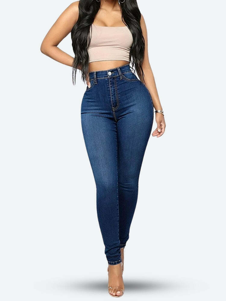 Y2K High Rise Denim Skinny Jeans - Grunge Aesthetic & Cute Tops Essential