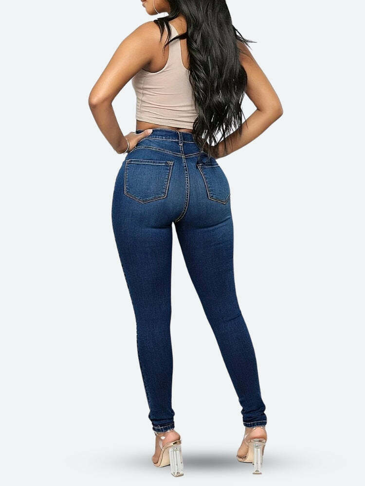 Y2K High Rise Denim Skinny Jeans - Grunge Aesthetic & Cute Tops Essential