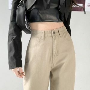 Y2K High Waist Wide Leg Jeans - Grunge Aesthetic Casual Style