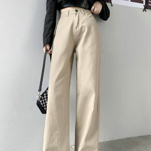 Y2K High Waist Wide Leg Jeans - Grunge Aesthetic Casual Style