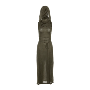 Y2K Hooded Slit Maxi Dress - Grunge Aesthetic & Coquette Style