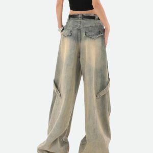 Y2K Layered Denim Skater Jeans - Grunge Aesthetic & Cute Tops Style