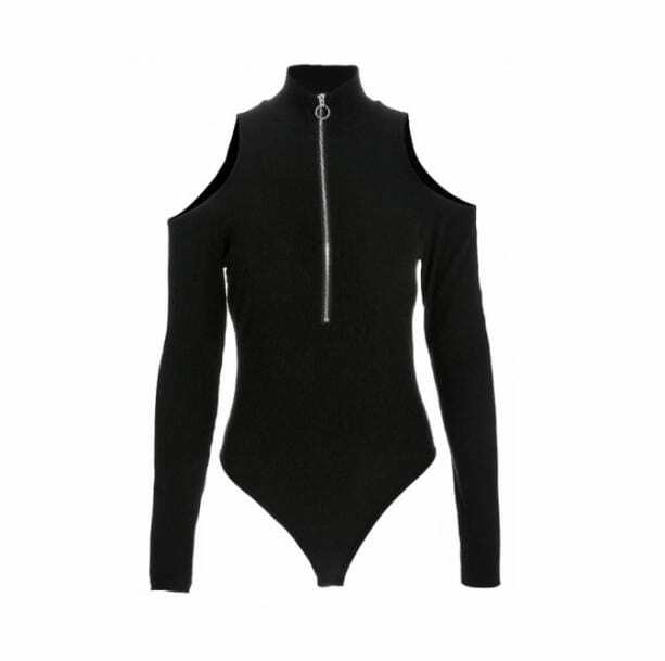 Y2K Long Sleeve Zip Front Bodysuit - Grunge & Coquette Aesthetic Top