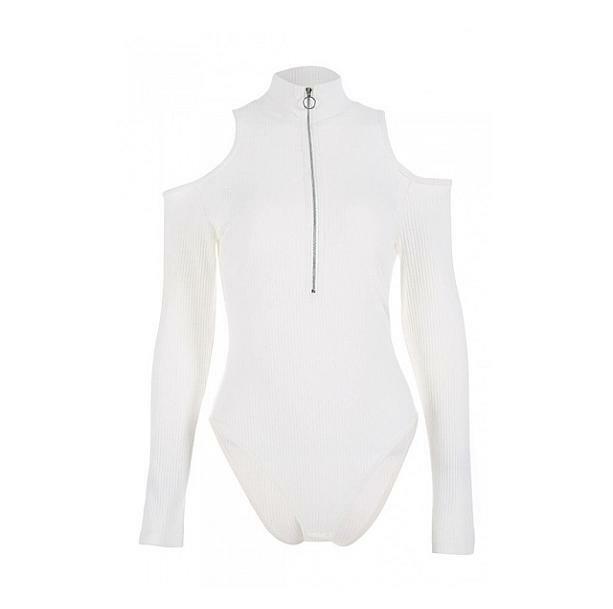 Y2K Long Sleeve Zip Front Bodysuit - Grunge & Coquette Aesthetic Top