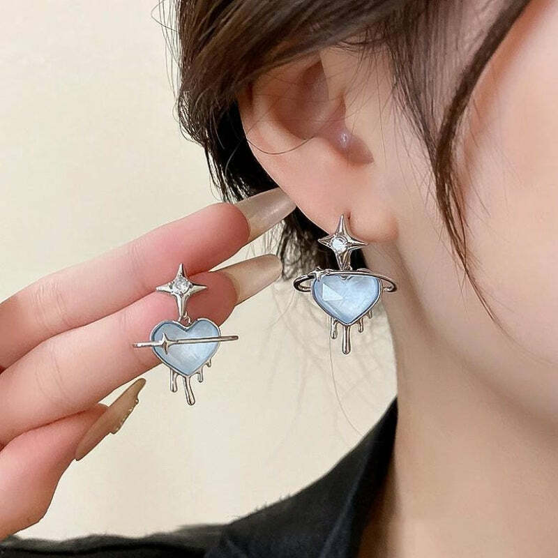 Y2K Melting Heart Earrings - Cute Pastel Goth Accessories for Aesthetic Looks