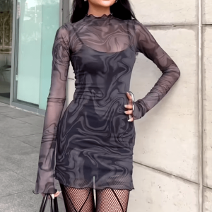 Y2K Mesh Night Out Dress - Coquette Aesthetic & Grunge Style Vibes