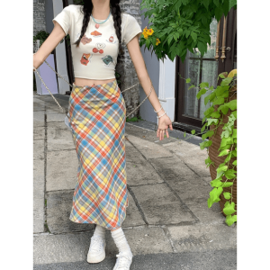 Y2K Midi Plaid Rainbow Skirt - Cute Pastel Goth & Grunge Aesthetic