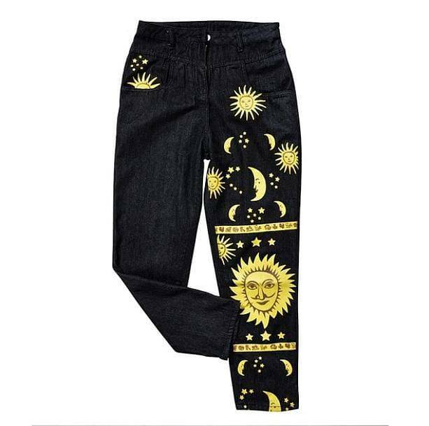 Y2K Moon and Star Trousers: Grunge Aesthetic & Cute Tops Essential