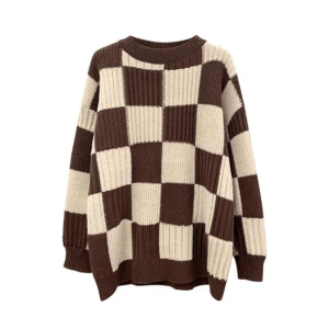 Y2K Oversized Checkered Sweater - Grunge Aesthetic & Cute Tops