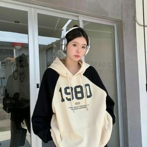 Y2K Oversized Patchwork Hoodie - Grunge Aesthetic & Cute Tops Style