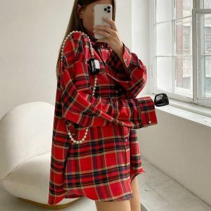 Y2K Oversized Plaid Shirt - Grunge Aesthetic & Coquette Style Top