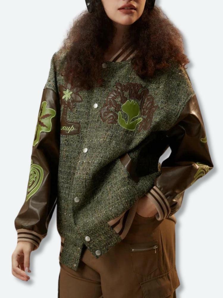 Y2K Patchwork Bomber Jacket - Grunge Aesthetic & Cute Tops Style