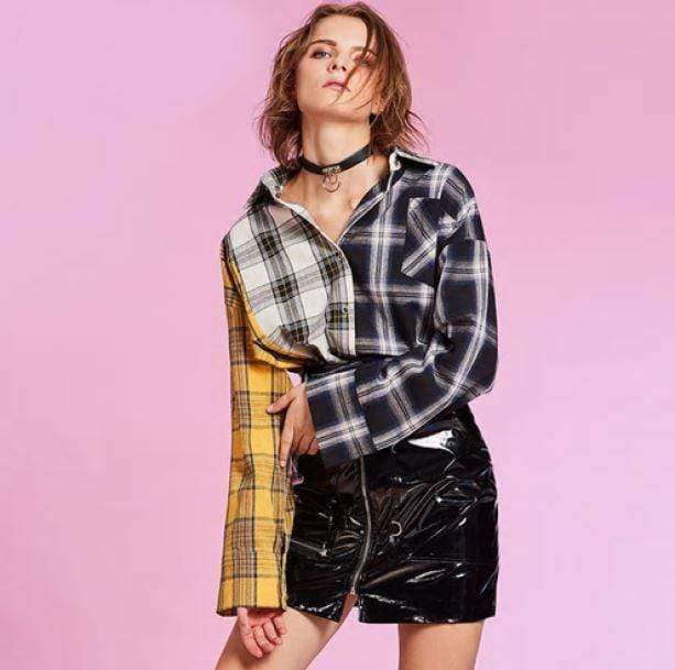 Y2K Patchwork Shirt: Cute Tops for Coquette & Grunge Aesthetic Styles