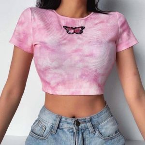 Y2K Pink Butterfly Top - Cute Coquette Aesthetic & Grunge Style