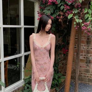 Y2K Pink Maxi Dress - Coquette Aesthetic & Grunge Style Outfit