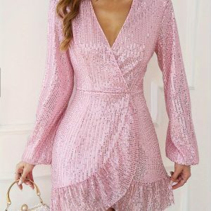 Y2K Pink Sequin Dress - Cute Coquette Aesthetic for Dress to Impress