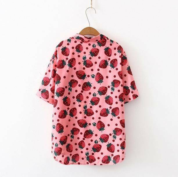 Y2K Pink Strawberry Shirt - Cute Tops for Coquette & Grunge Aesthetic