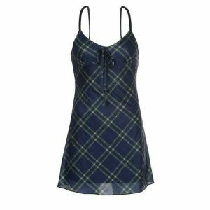 Y2K Plaid Mini Dress - Grunge Aesthetic & Coquette Style Outfit