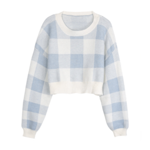 Y2K Plaid Preppy Cropped Sweater - Cute Tops for Coquette & Grunge Aesthetic