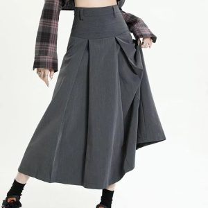 Y2K Pleated A-Line Midi Skirt - Coquette & Grunge Aesthetic Fashion