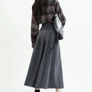 Y2K Pleated A-Line Midi Skirt - Coquette & Grunge Aesthetic Fashion